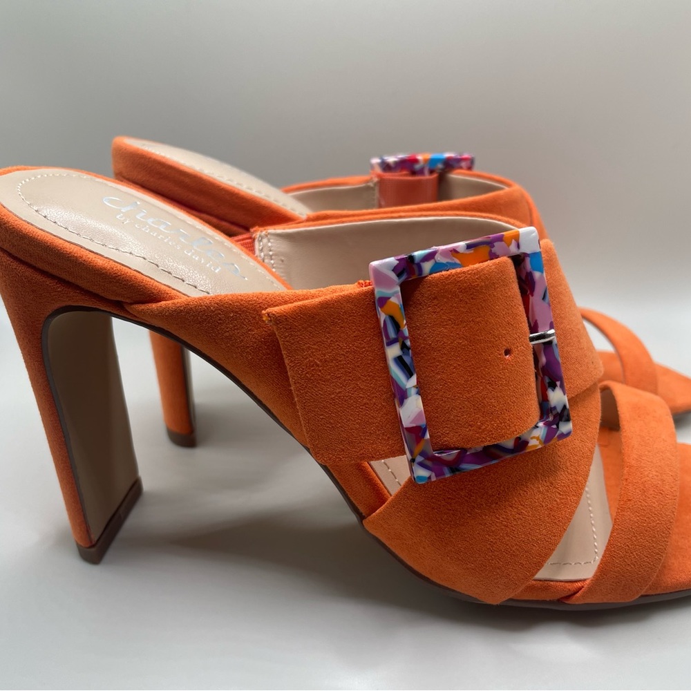 Charles by Charles David Mango Suede Criss Cross Strap Buckle Heels Size:7